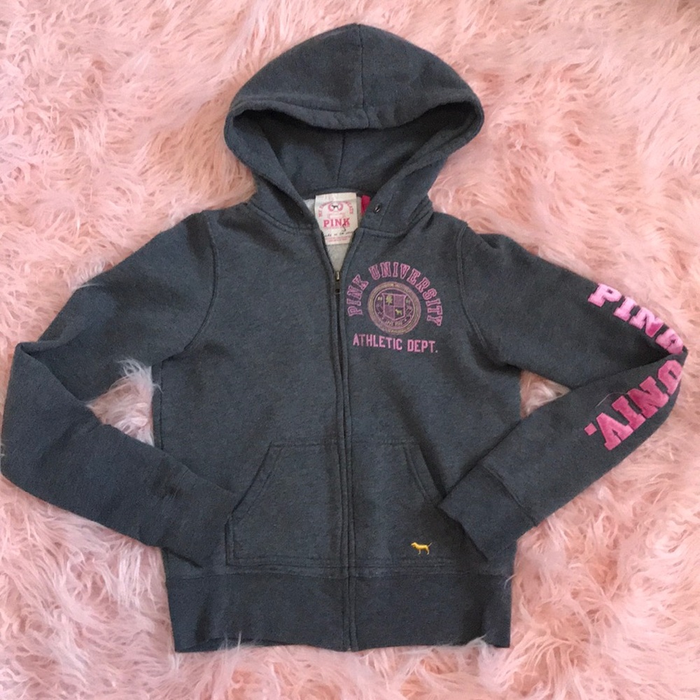 Victoria Secret PINK gray zip up hooded sweatshirt